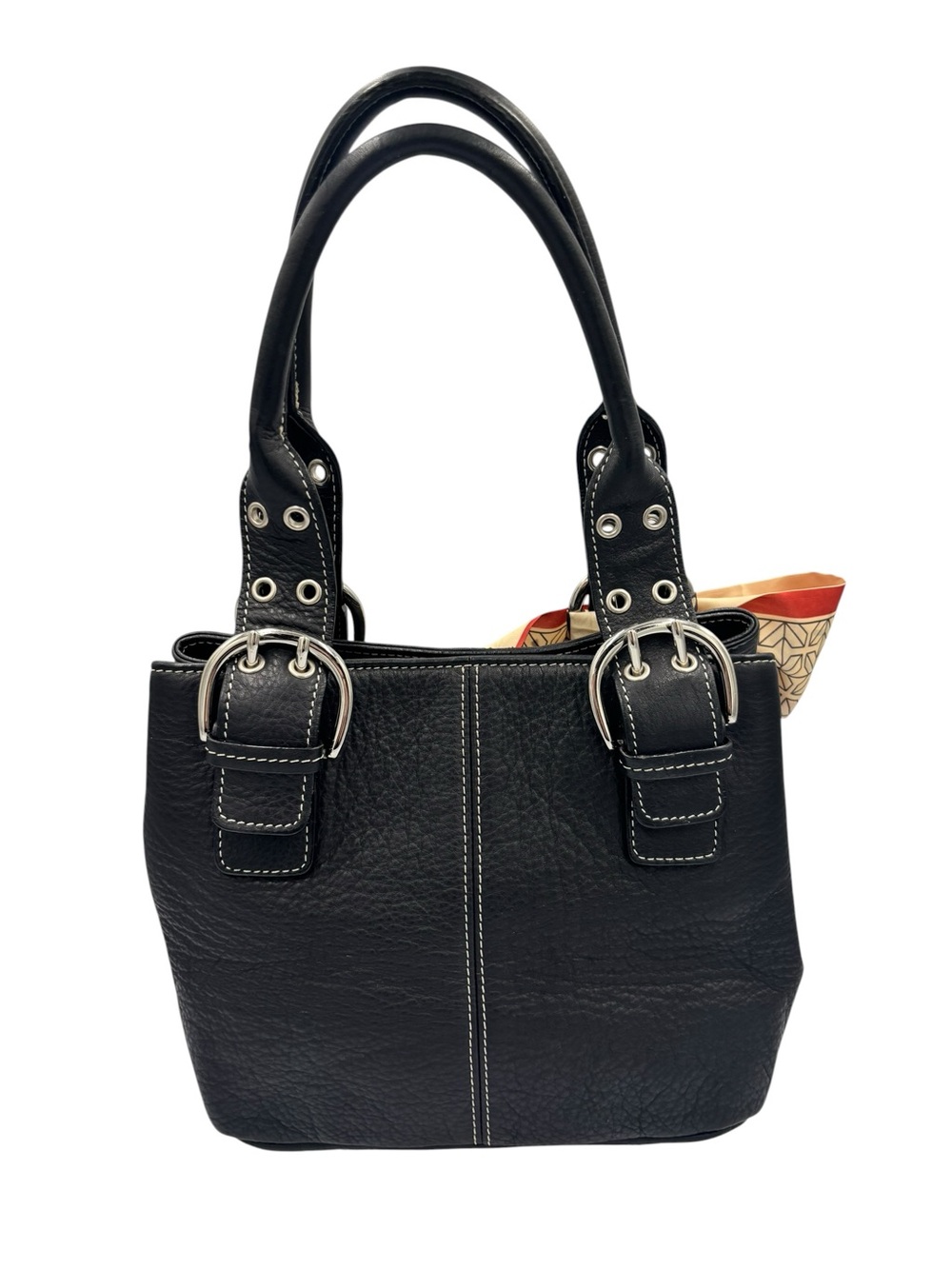 Tignanello Black Pebbled Leather Tote with purse scarf - Picture 3 of 6